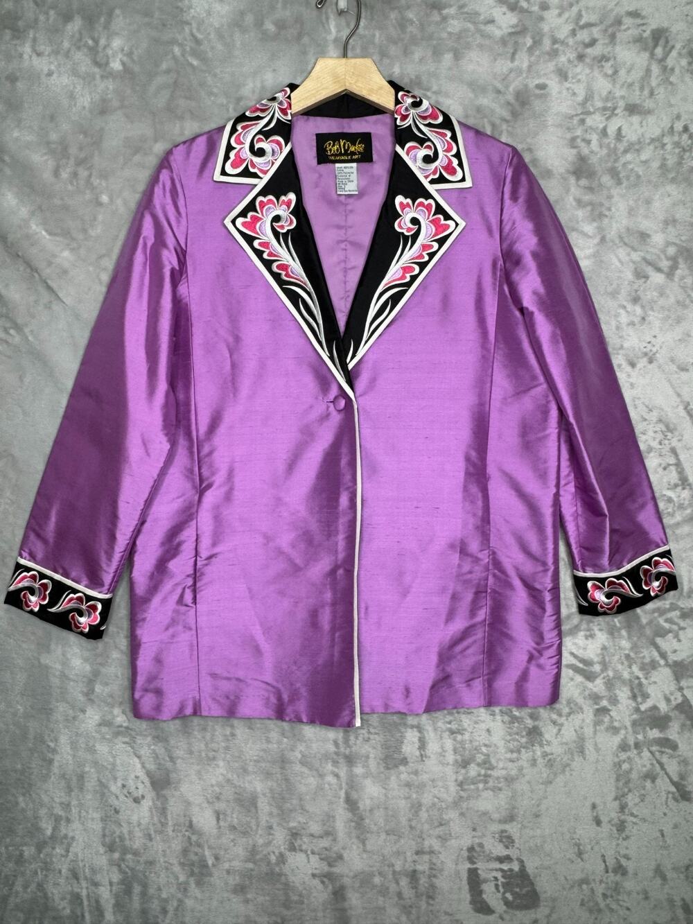 Bob Mackie Wearable Art Jacket Womens Small Purple Dupioni Silk Embroidered
